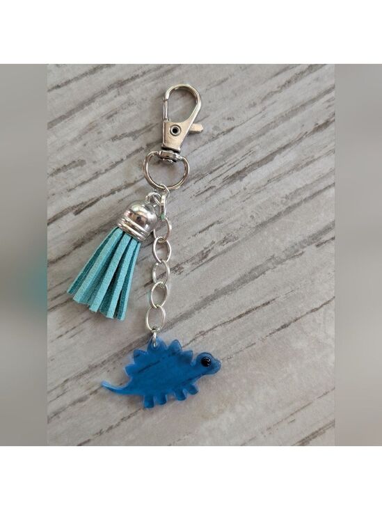 Hand Crafted Accessories - Blue Dinosaur Bag Charm with Tassel